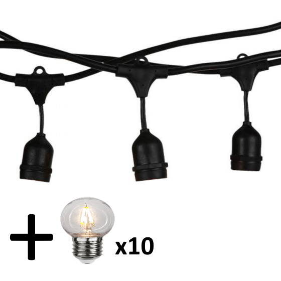 V-tac VT-713 lichtsnoer - 5m - Incl. 10 Filament Kogel LED lampen -Extra Warm Wit- 2700K- Verwisselb