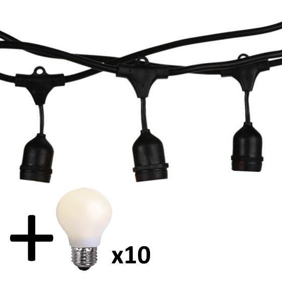 V-tac VT-713 lichtsnoer - 5m - Incl. 10 matte  LED lampen -Extra Warm Wit- 2700K- Verwisselbare lampen - Waterdicht - Onbreekbaar - koppelbaar