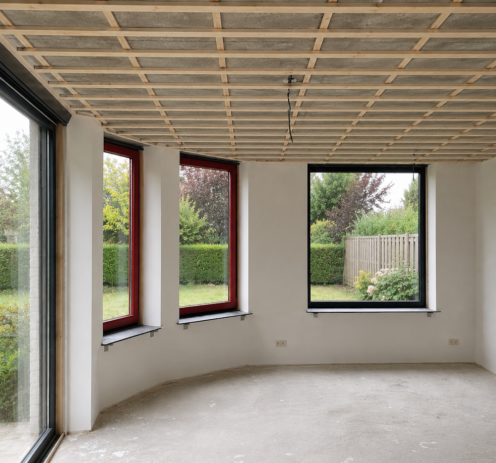 Verlaagd plafond langs raamkozijnen in nieuwbouwwoning